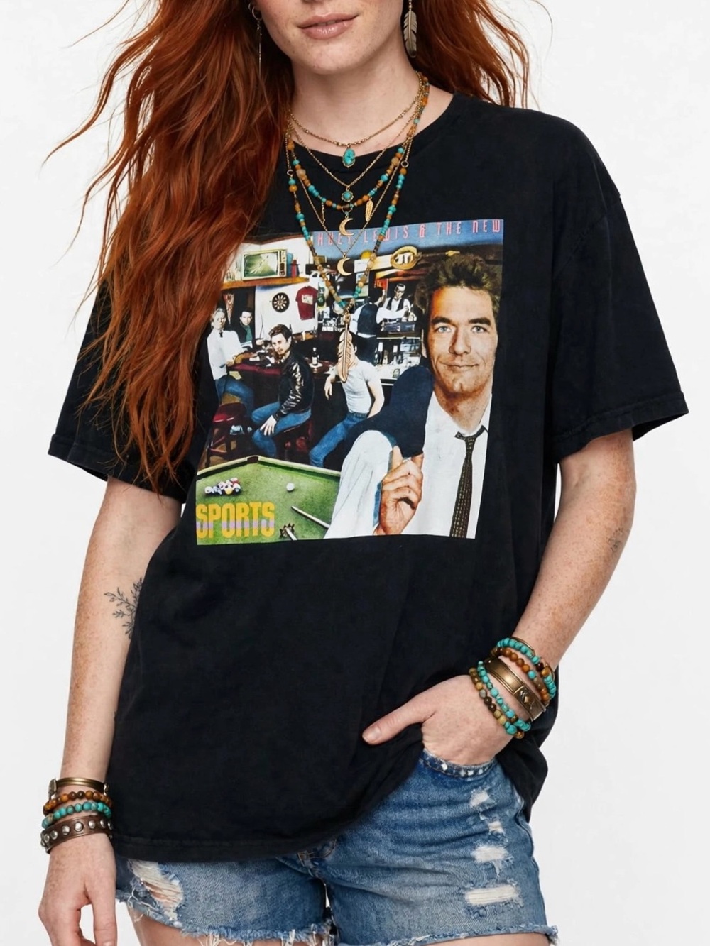 Gildan Huey Lewis And The News Graphic Black T-shirt Extra Large ptp 22”